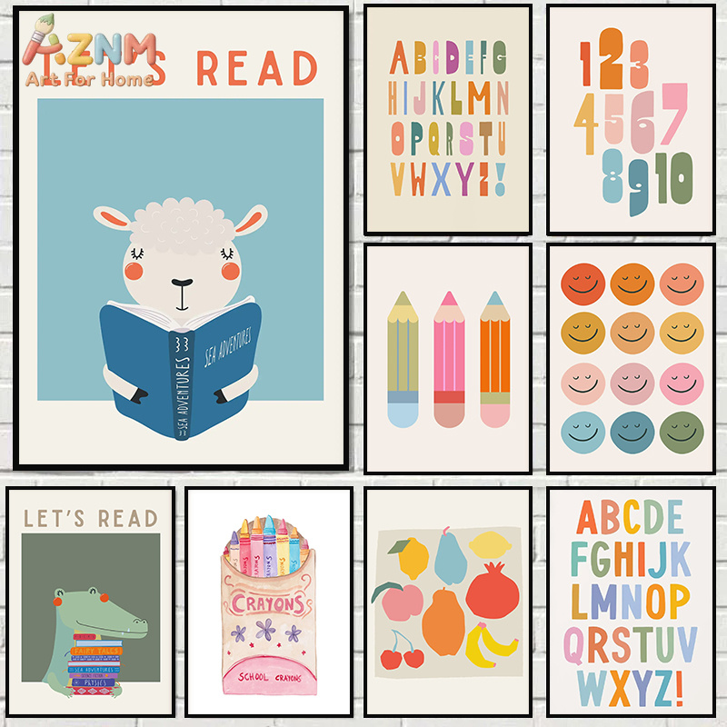 Kids Education Alphabet Numbers - AZNM Alphabet Number Learning Canvas Wall