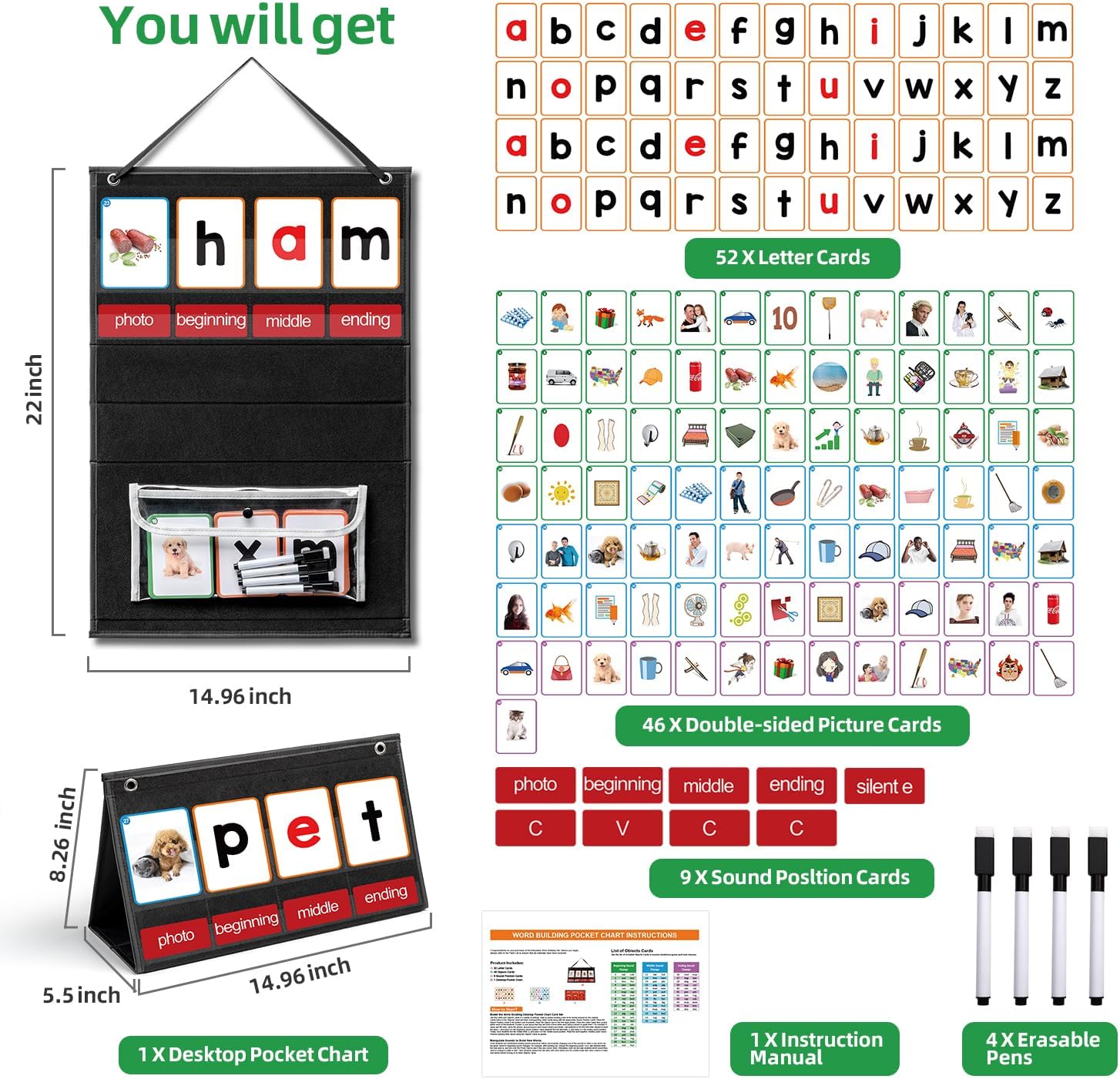 CVC Word Building Pocket Chart - огляд і ціна Phonics Card Game